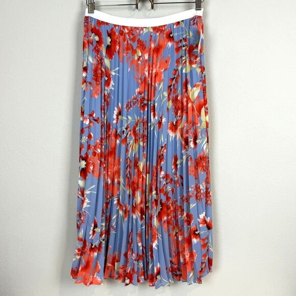 Halogen Printed Pleated Midi Skirt Cherry Blossom S NWT - Picture 1 of 8